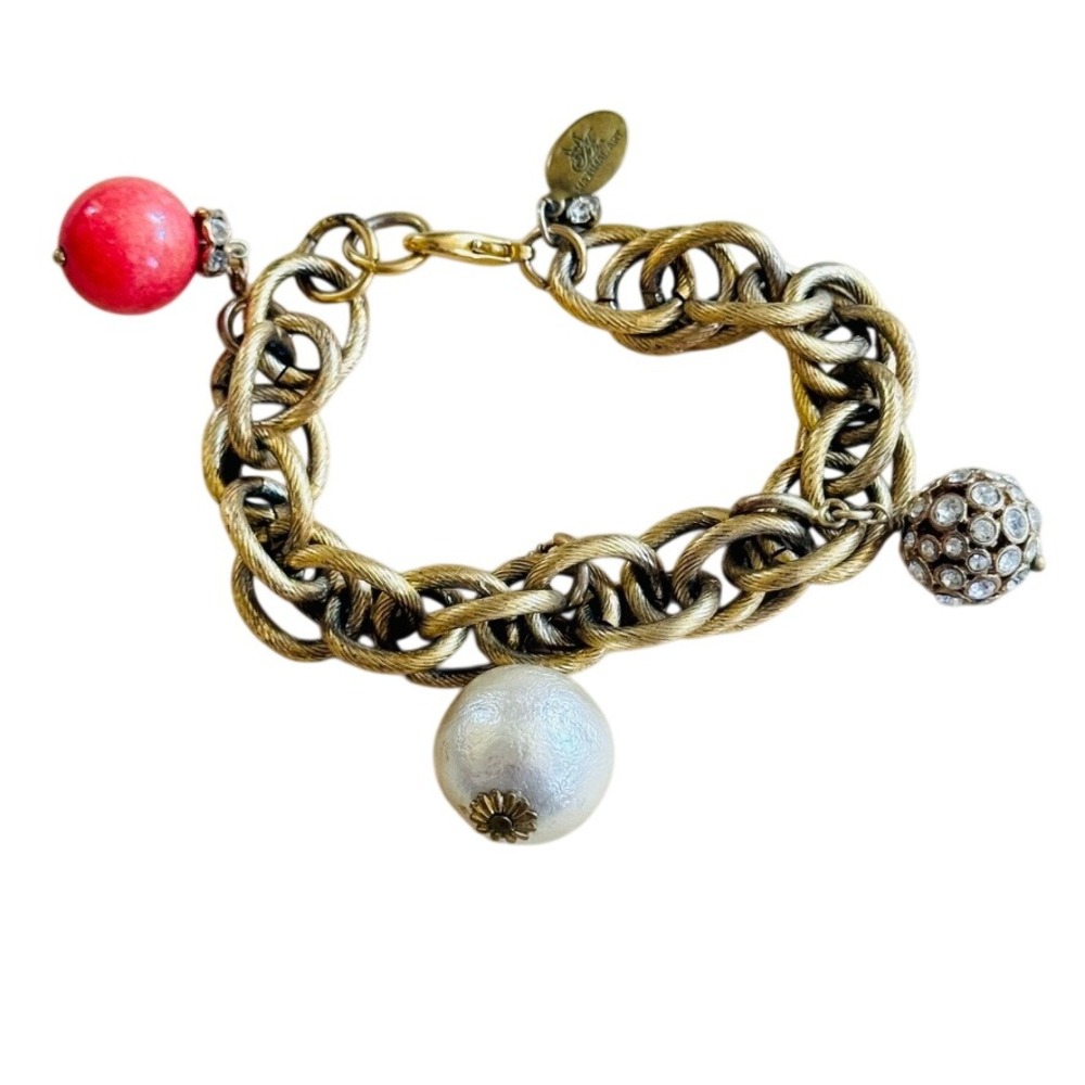 Maximal Art John Wind Charm Bracelet Rhinestone Gold Tone Chunky Statement 7"